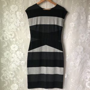 Joseph Ribkoff Black Gray Striped Sheath Dress 10